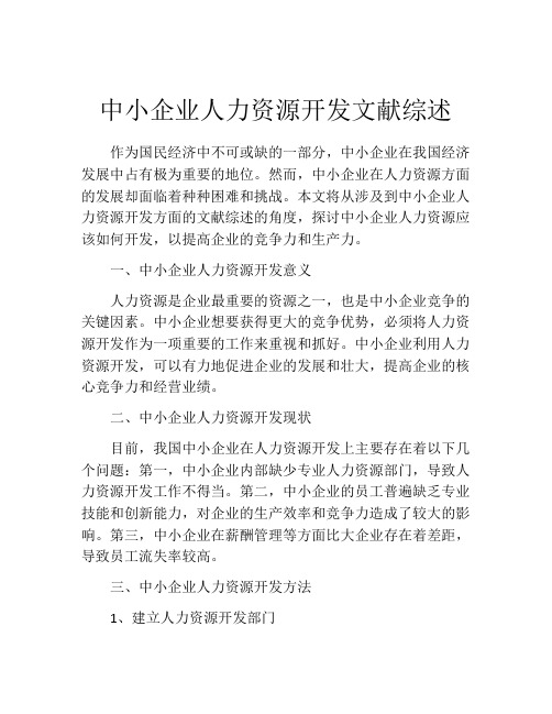 中小企业人力资源开发文献综述