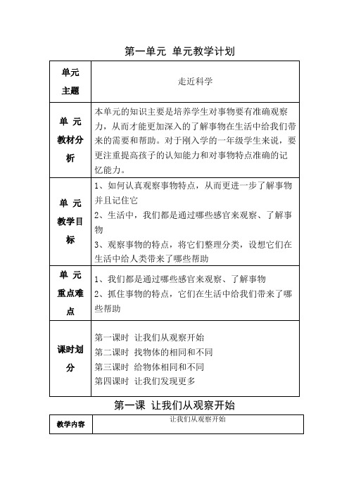 一年级湘科版科学教案