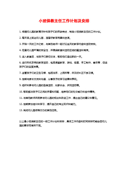 小班保教主任工作计划及安排