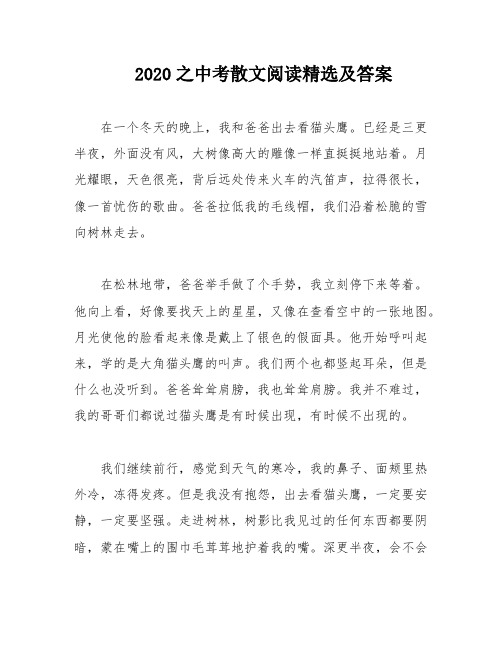 2020之中考散文阅读精选及答案