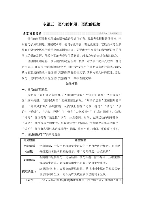 高考语文专题复习专题五 语句的扩展,语段的压缩技巧方法复习【整理】