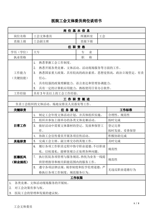 11医院工会-文体·委员-岗位说明书