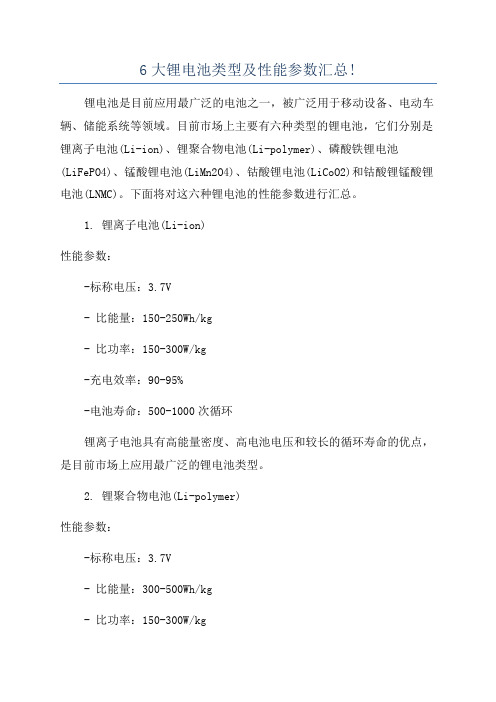 6大锂电池类型及性能参数汇总!