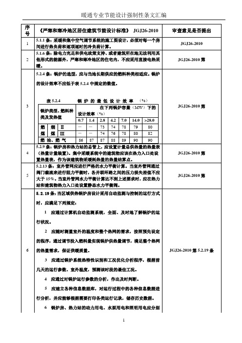 暖通专业节能设计规范强条汇编