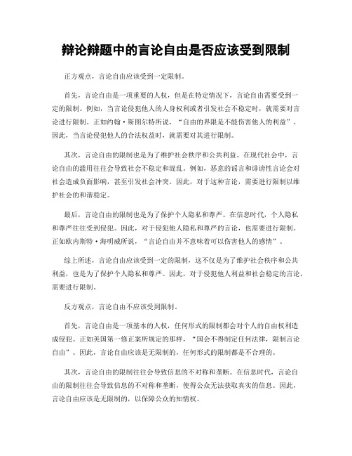 辩论辩题中的言论自由是否应该受到限制