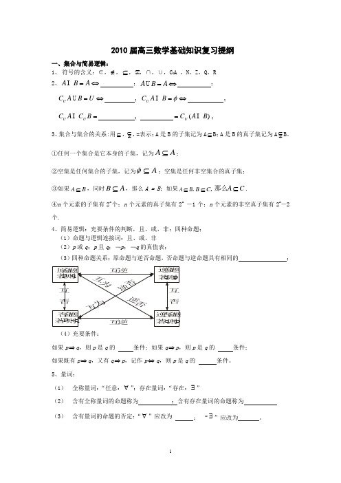 高三数学基础知识复习提纲