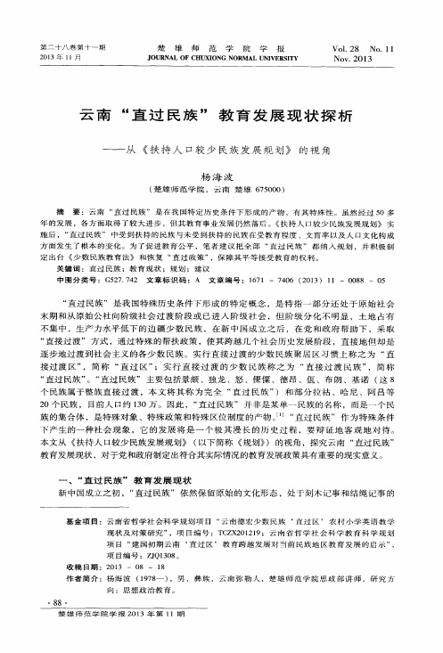 云南“直过民族”教育发展现状探析——从《扶持人口较少民族发展规划》的视角