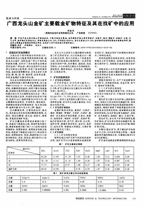 广西龙头山金矿主要载金矿物特征及其在找矿中的应用