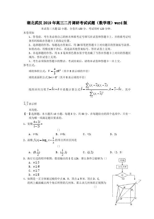 湖北武汉2019年高三二月调研考试试题(数学理)word版