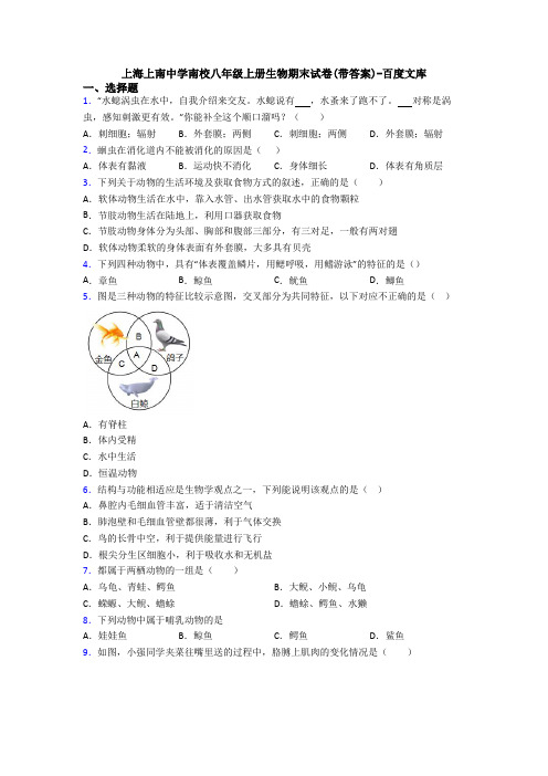 上海上南中学南校八年级上册生物期末试卷(带答案)-百度文库