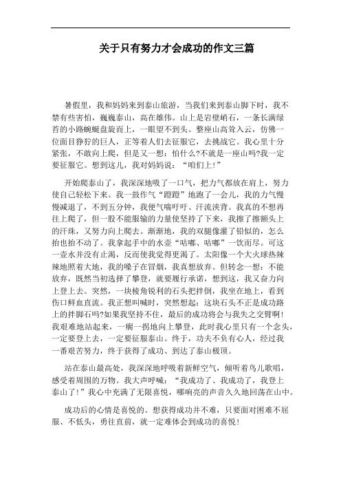 关于只有努力才会成功的作文三篇