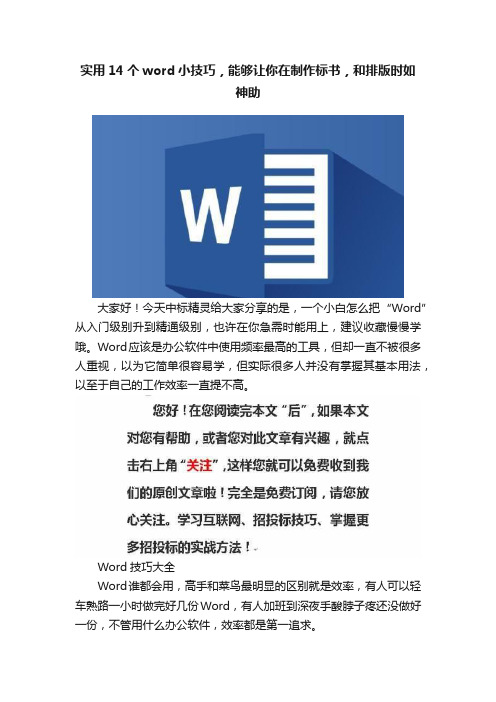 实用14个word小技巧，能够让你在制作标书，和排版时如神助