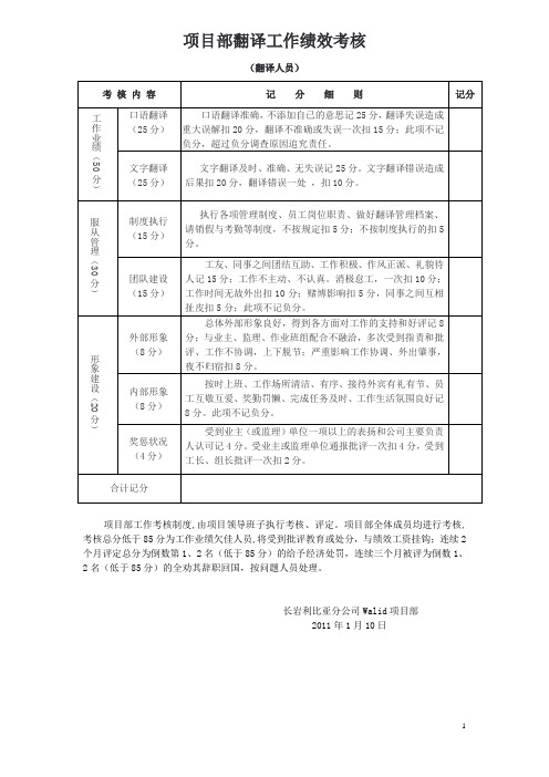 翻译工作绩效考核