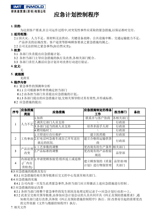 应急计划工作指引