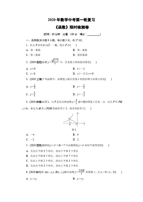 2020年数学中考第一轮复习--函数单元测试和答案