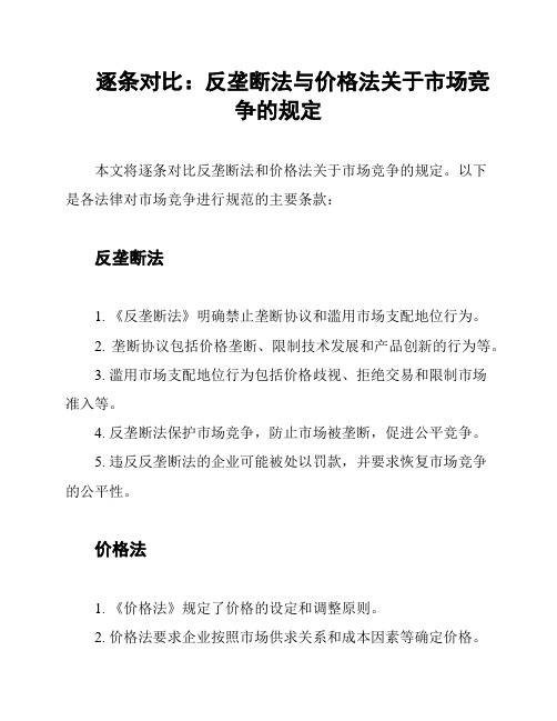 逐条对比：反垄断法与价格法关于市场竞争的规定