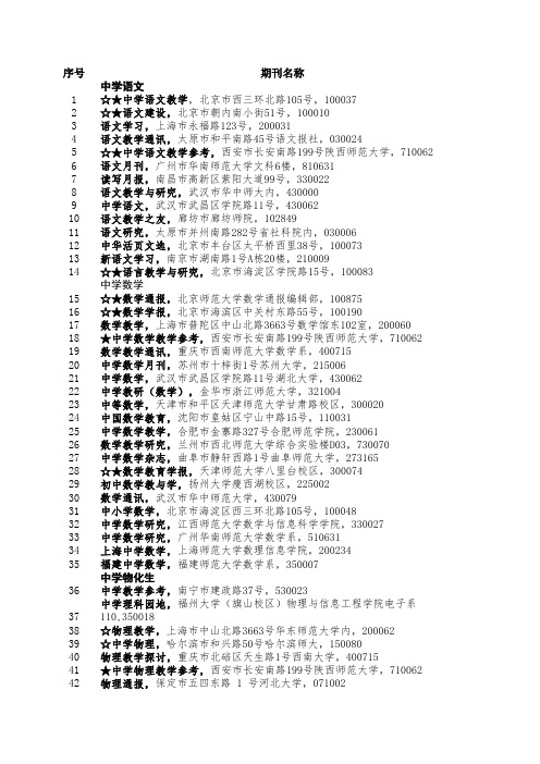 主流(带☆为核心期刊)对照表