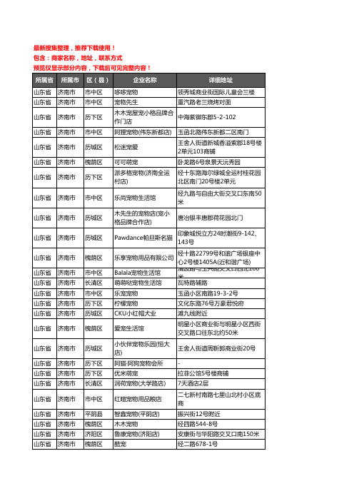 新版山东省济南市宠物店企业公司商家户名录单联系方式地址大全456家