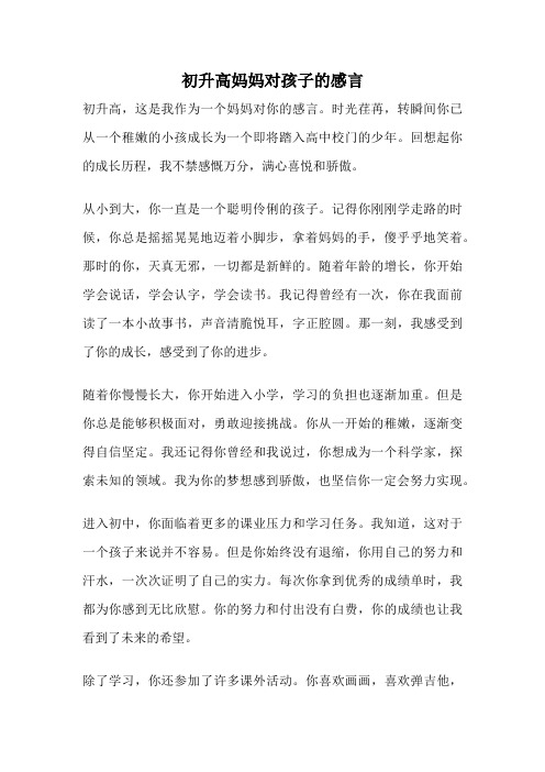 初升高妈妈对孩子的感言