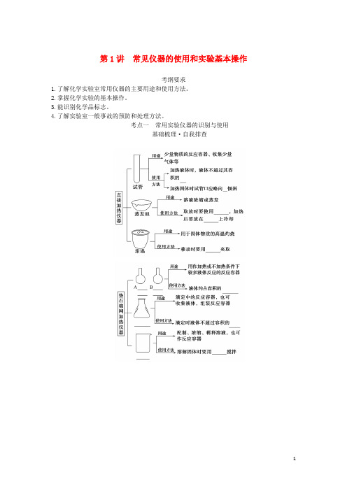 高考化学一轮复习第十章化学实验第1讲常见仪器的使用和实验基本操作学生用书