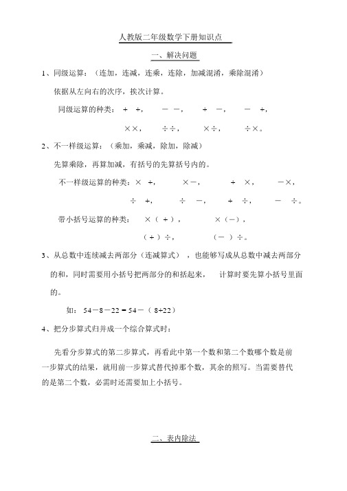 (完整版)人教版小学数学二年级下册重难点知识点复习资料大全