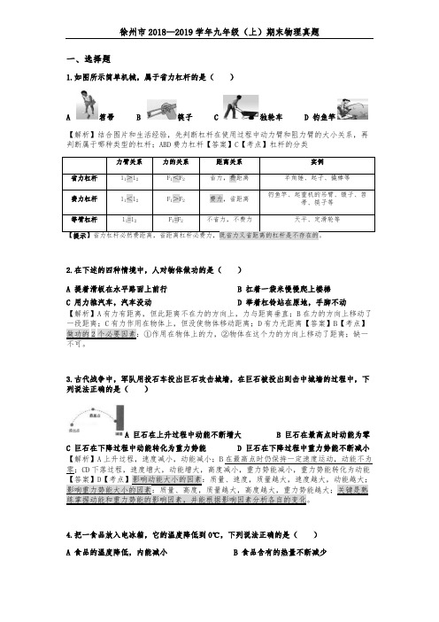 徐州市2018—2019学年九年级(上)期末物理真题(专业解析-考点)