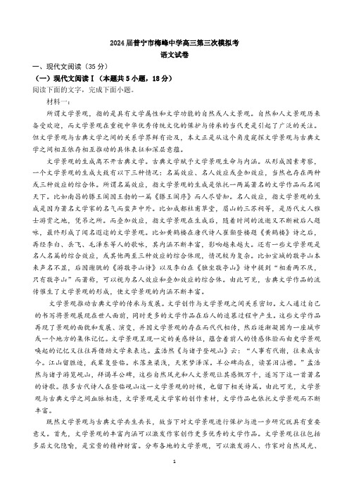 2024届广东省普宁市梅峰中学高三第三次模拟考语文试卷(含答案)