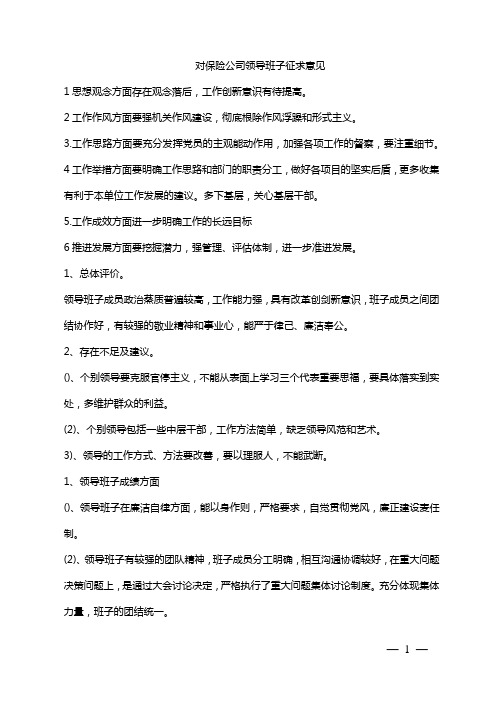 对保险公司领导班子征求意见