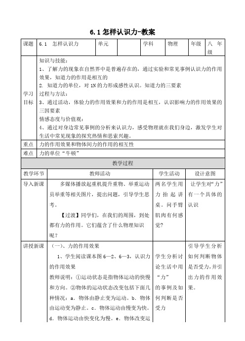 沪科粤教版物理八年级下册怎样认识力 教案