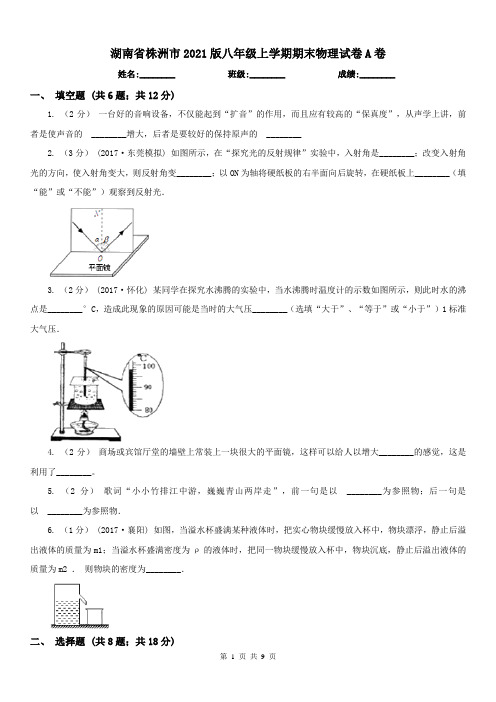 湖南省株洲市2021版八年级上学期期末物理试卷A卷