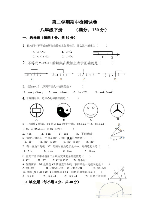 甘肃省敦煌八年级下学期期中检测数学试题有答案