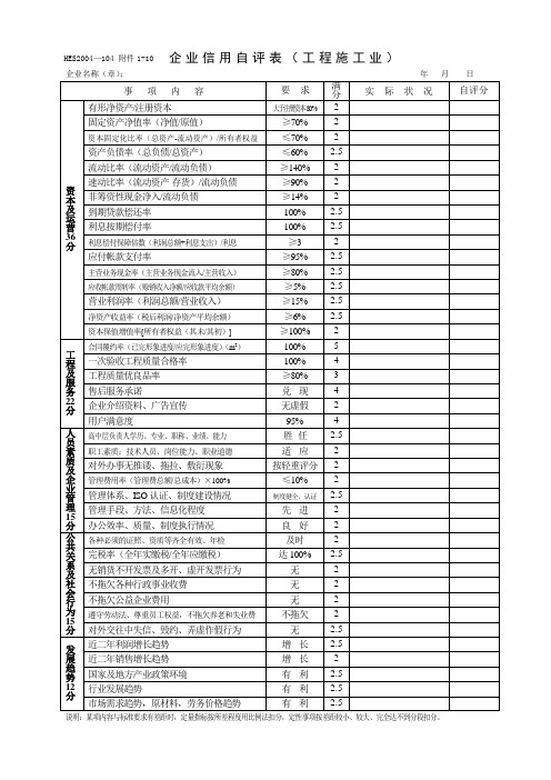 企业信用自评表(工程施工业)