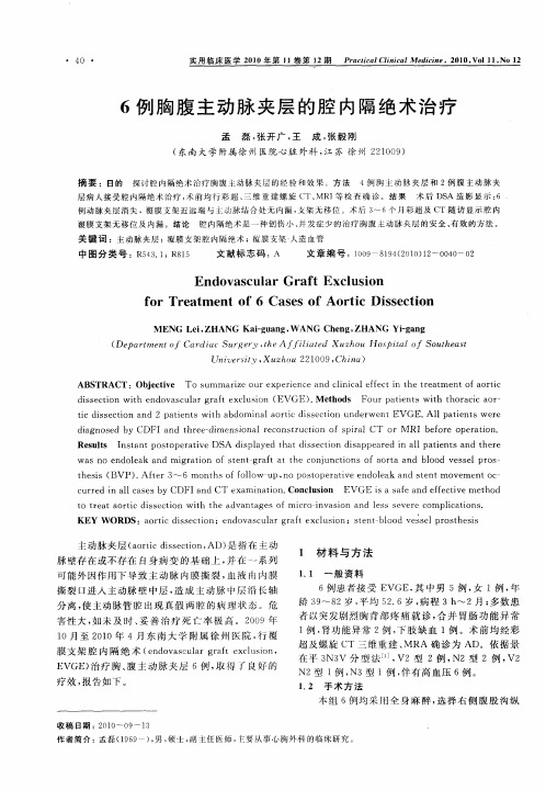 6例胸腹主动脉夹层的腔内隔绝术治疗