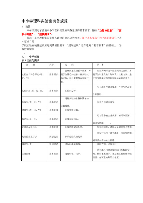 中小学理科实验室装备规范