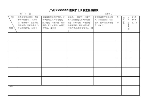 医院护士长夜查房质控表