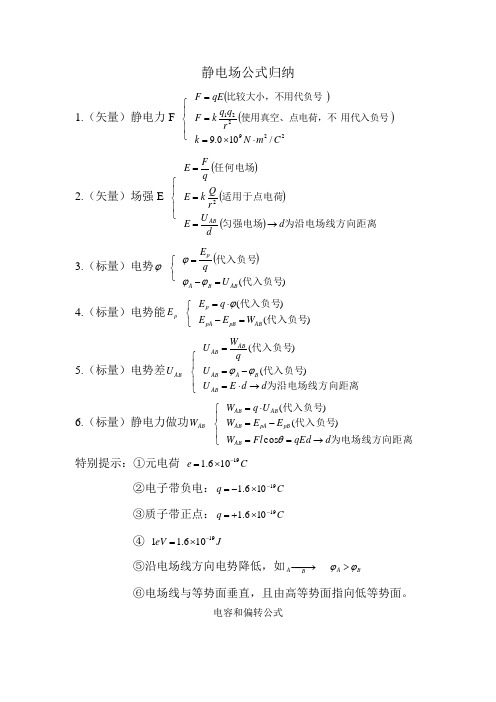 静电场公式归纳