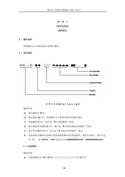 煤矿重大设备感知数据编码规范、数据字典