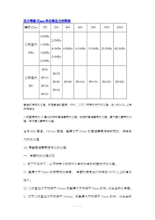 压力等级Class和公称压力对照表