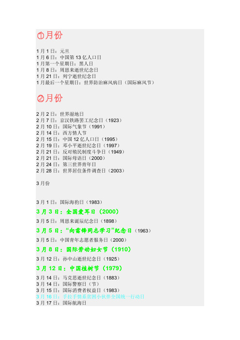 1-12月节日总汇