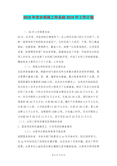 [总结范本]2018年市水利局工作总结2018年工作计划