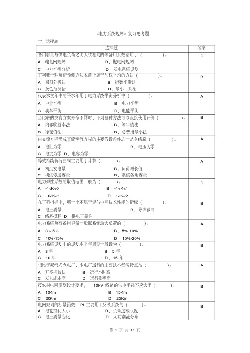 电力系统规划复习思考题(附答案)