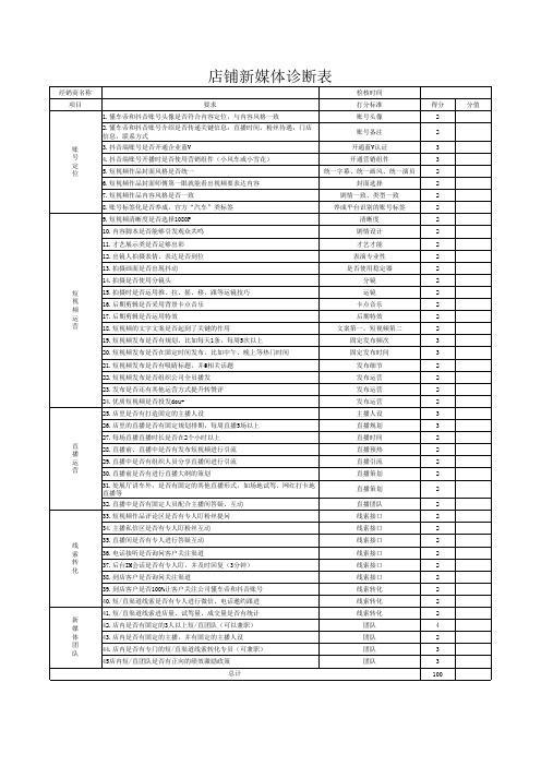 店铺新媒体诊断表打分表