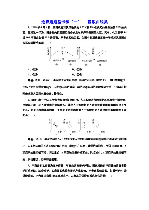 2020届一轮复习人教A版高考政治新创新大一轮复习通用版精练：必修一 选择题题型专练(一)——函数曲线类