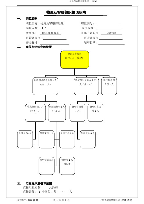 物流及客服部职位说明书(部门经理)