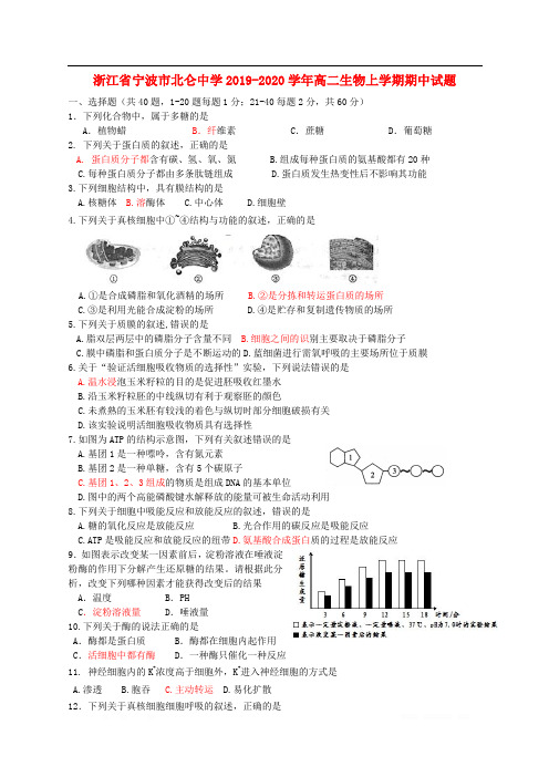 浙江省宁波市北仑中学2019-2020学年高二生物上学期期中试题