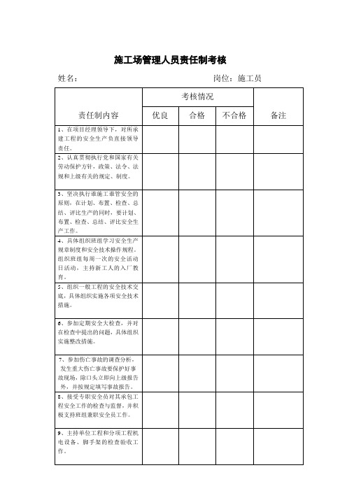 施工现场管理人员责任制考核