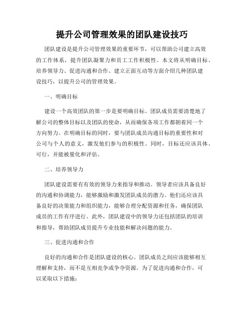 提升公司管理效果的团队建设技巧