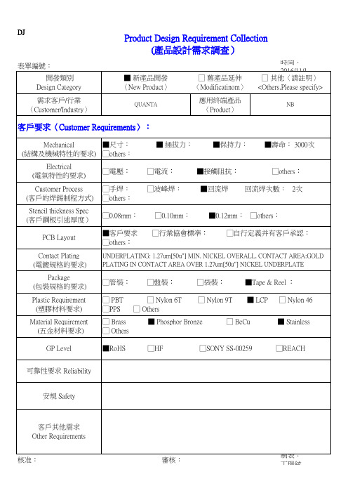 产品设计需求调查表