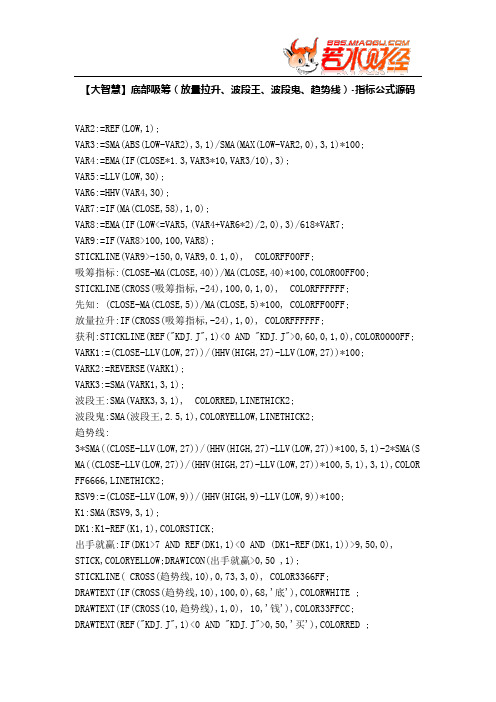 【股票指标公式下载】-【大智慧】底部吸筹(放量拉升、波段王、波段鬼、趋势线)