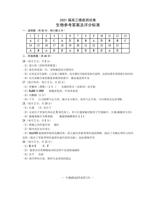 江西省南昌市2021届高三上学期0模生物(答案)